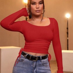 Kadın Uzun Kollu Yanlar Büzgü Detay Kaşkorse Crop, 9966