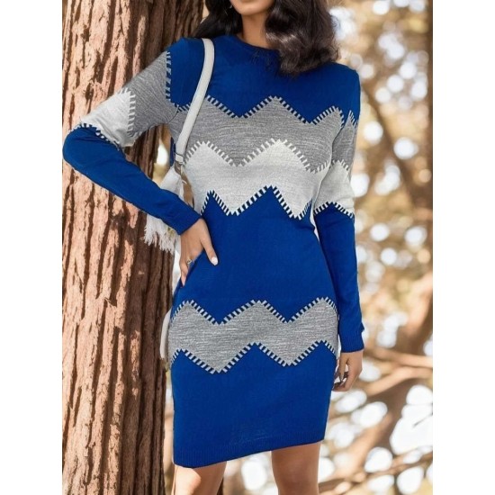 Kadın Uzun Kollu Zigzag Desen Triko Elbise, 9574 Kadın Uzun Kollu Zigzag Desen Triko Elbise, 9574