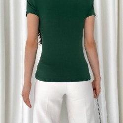 Kadın Vatkalı Omuzlar Pileli Kısa Kol Sandy Kumaş Bluz, 9486