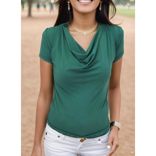 Kadın Vatkalı Omuzlar Pileli Kısa Kol Sandy Kumaş Bluz, 9486