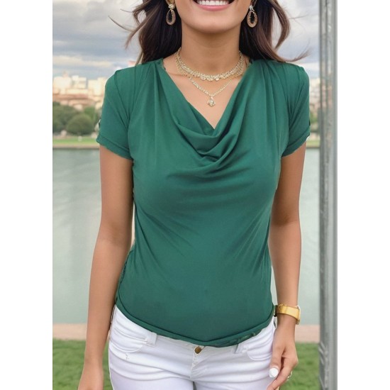 Kadın Vatkalı Omuzlar Pileli Kısa Kol Sandy Kumaş Bluz, 9486