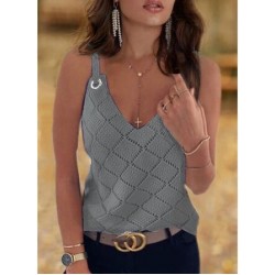 Kadın Halka Detay Baklava Desen Askılı Triko Bluz, 8738