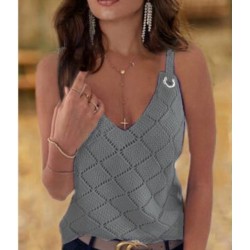 Kadın Halka Detay Baklava Desen Askılı Triko Bluz, 8738