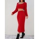 Women' S Long Sleeve Camisole Crop And Skirt Set, 8321 Women' S Long Sleeve Camisole Crop And Skirt Set, 8321