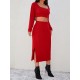 Women' S Long Sleeve Camisole Crop And Skirt Set, 8321 Women' S Long Sleeve Camisole Crop And Skirt Set, 8321