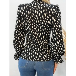 Kadın Uzun Kollu Baskılı Hakim Yaka Helen Kumaş Bluz, 7218