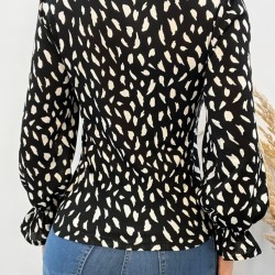 Kadın Uzun Kollu Baskılı Hakim Yaka Helen Kumaş Bluz, 7218