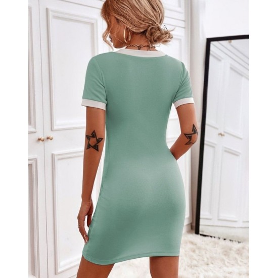 V Yaka şerit Detay Kaşkorse Mini Elbise (su Yeşili), 5841