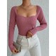 Women' S Pink Low-cut Square Neck Knit Blouse , 4617 Women' S Pink Low-cut Square Neck Knit Blouse , 4617