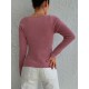 Women' S Pink Low-cut Square Neck Knit Blouse , 4617 Women' S Pink Low-cut Square Neck Knit Blouse , 4617