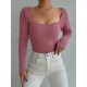 Women' S Pink Low-cut Square Neck Knit Blouse , 4617 Women' S Pink Low-cut Square Neck Knit Blouse , 4617