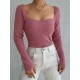 Women' S Pink Low-cut Square Neck Knit Blouse , 4617 Women' S Pink Low-cut Square Neck Knit Blouse , 4617