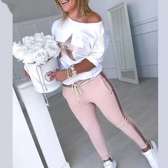 Kadın Uzun Kollu Kayık Yaka Star Baskılı Iki Iplik Ikili Takım, 12879