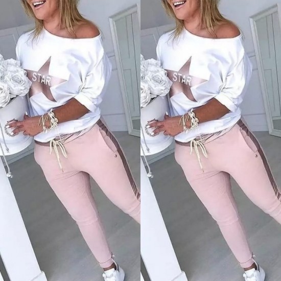 Kadın Uzun Kollu Kayık Yaka Star Baskılı Iki Iplik Ikili Takım, 12879