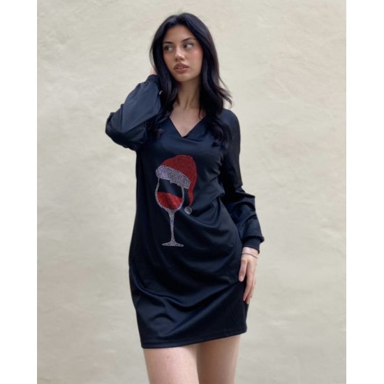 Women' S Long Sleeve V-neck Printed Diving Fabric Dress , 9625