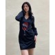 Women' S Long Sleeve V-neck Printed Diving Fabric Dress , 9625