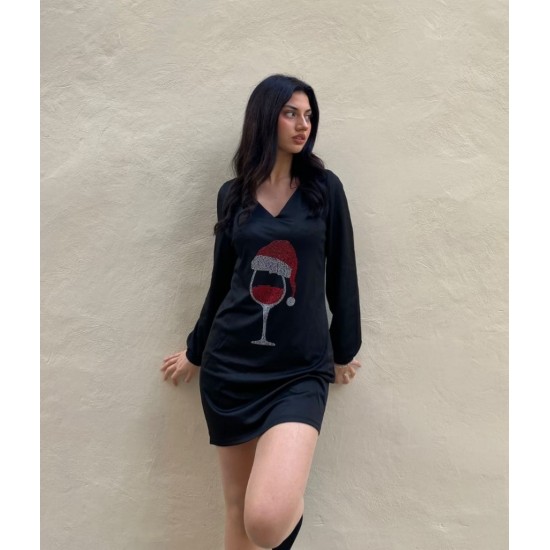 Women' S Long Sleeve V-neck Printed Diving Fabric Dress , 9625
