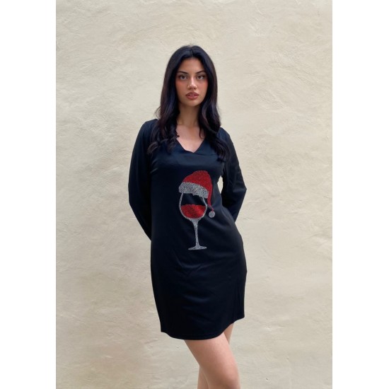 Women' S Long Sleeve V-neck Printed Diving Fabric Dress , 9625