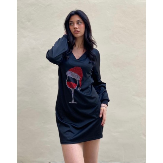 Women' S Long Sleeve V-neck Printed Diving Fabric Dress , 9625