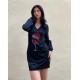 Women' S Long Sleeve V-neck Printed Diving Fabric Dress , 9625