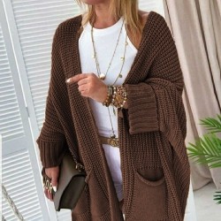 Oversize Kalıp Cepli Salaş Triko Hırka Kahve , 4398 Oversize Kalıp Cepli Salaş Triko Hırka Kahve , 4398