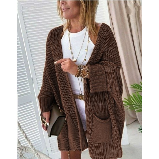 Oversize Kalıp Cepli Salaş Triko Hırka Kahve , 4398 Oversize Kalıp Cepli Salaş Triko Hırka Kahve , 4398