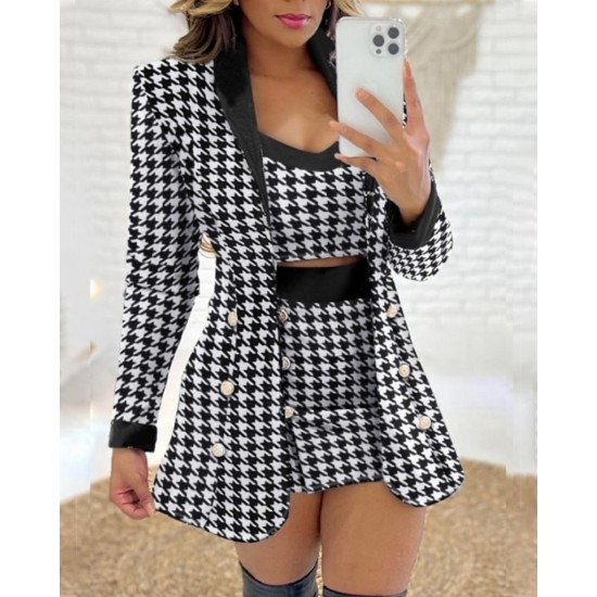 Kadın Uzun Kollu Chanel Kumaş Düğme Detay Crop Ceket Etek Takım, 13628
