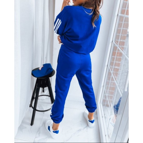 Women' S Long Sleeve White Stripe Detail Cargo Pocket Two Thread Two Piece Suit , 13740 Women' S Long Sleeve White Stripe Detail Cargo Pocket Two Thread Two Piece Suit , 13740
