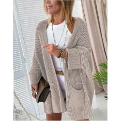 Oversize Kalıp Cepli Salaş Triko Hırka Taş, 5858