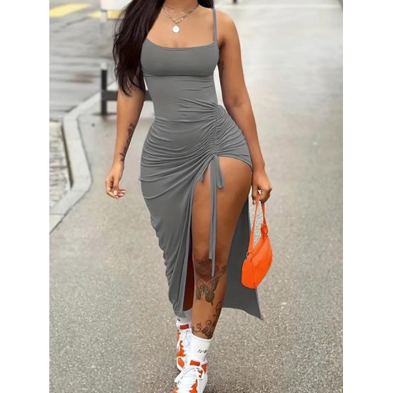 Women' S Sleeveless Rope Strap Side Gather Long Viscose Dress , 14368 Women' S Sleeveless Rope Strap Side Gather Long Viscose Dress , 14368