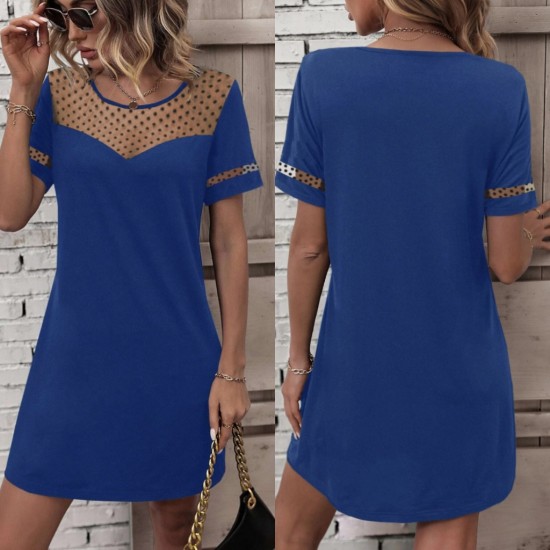 Women' S Short Sleeve Sweetheart Neckline Bust Tulle Detail Crepe Dress, 9346 Women' S Short Sleeve Sweetheart Neckline Bust Tulle Detail Crepe Dress, 9346