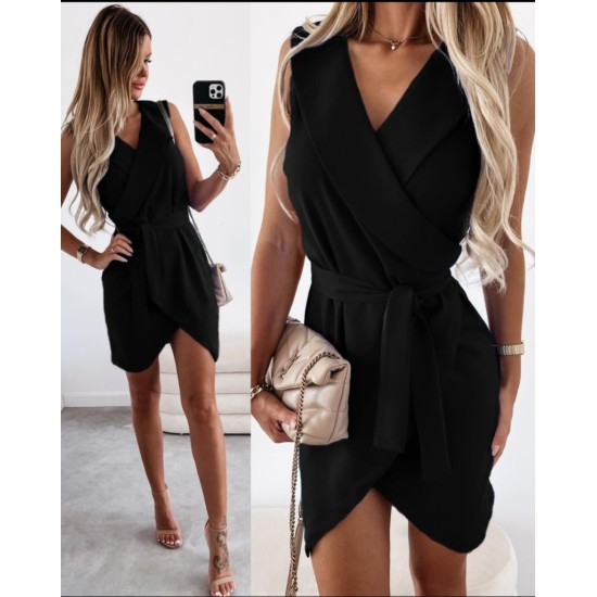 Double-breasted Neckline Belted Crepe Dress, 2858 Double-breasted Neckline Belted Crepe Dress, 2858