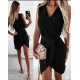 Double-breasted Neckline Belted Crepe Dress, 2858 Double-breasted Neckline Belted Crepe Dress, 2858