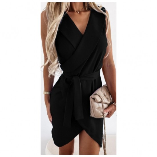 Double-breasted Neckline Belted Crepe Dress, 2858 Double-breasted Neckline Belted Crepe Dress, 2858