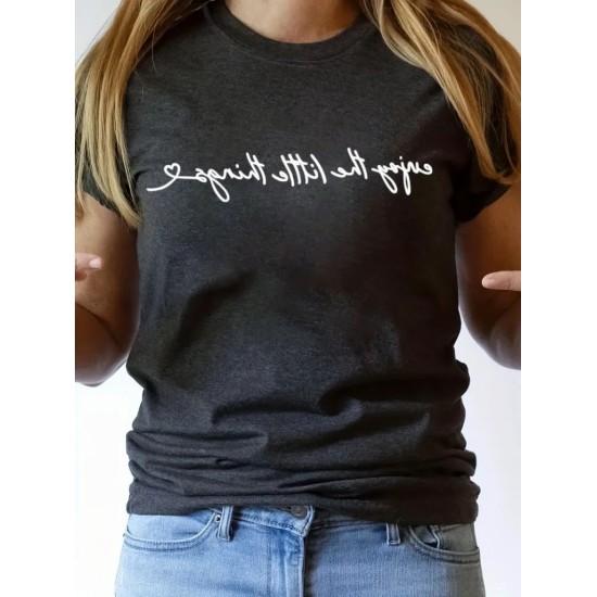 Kadın Kısa Kollu önü Yazı Baskılı Basic Viskon T-shirt , 14805