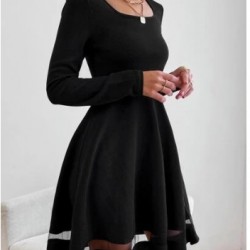 Etek Tül Detay Krep Elbise , 12115 Etek Tül Detay Krep Elbise , 12115