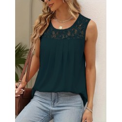 Kadın Kolsuz Bisiklet Yaka Dantelli Viskon Bluz , 15111