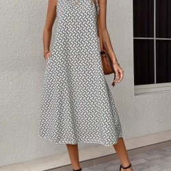 Kadın Kolsuz Bisiklet Yaka Midi Boy Sandy Elbise, 15124