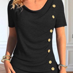 Kadın Kısa Kollu Degaje Yaka Düğme Detay Viskon Bluz, 15551 Kadın Kısa Kollu Degaje Yaka Düğme Detay Viskon Bluz, 15551