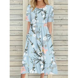 Kadın Kısa Kollu çiçek Baskı Midi Boy Süprem Elbise, 15611