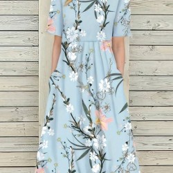 Kadın Kısa Kollu çiçek Baskı Midi Boy Süprem Elbise, 15611