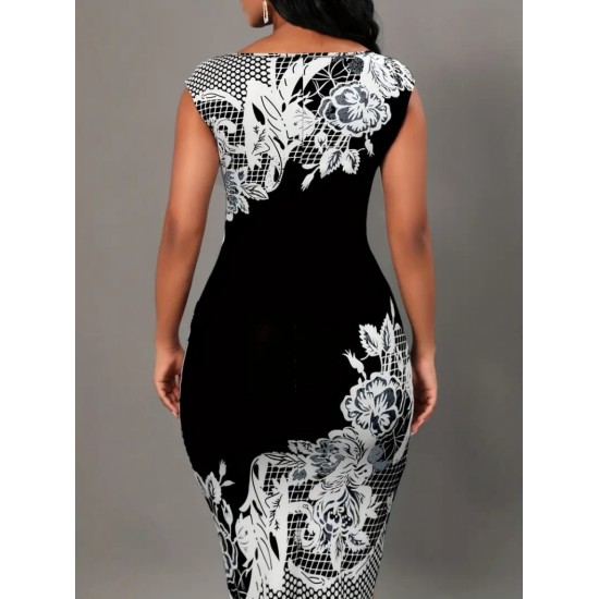 Kadın Beyaz Çiçek Desen Kayık Yaka Yırtmaç Detaylı Dalgıç Elbise, 15683 Kadın Beyaz Çiçek Desen Kayık Yaka Yırtmaç Detaylı Dalgıç Elbise, 15683