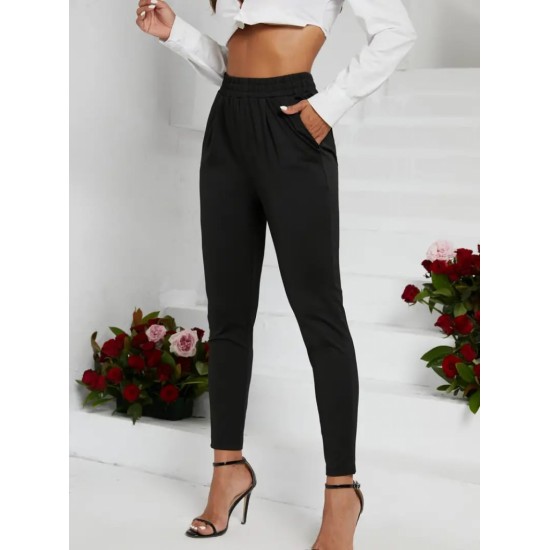 Kadın Pile Detay Beli Lastikli Günlük Slim Fit Viskon Iki Iplik Pantolon , 15733 Kadın Pile Detay Beli Lastikli Günlük Slim Fit Viskon Iki Iplik Pantolon , 15733