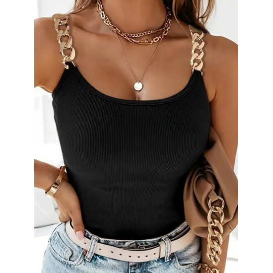 Kadın Kolsuz Zincir Askılı Kaşkorse Bodycon Bluz, 15844 Kadın Kolsuz Zincir Askılı Kaşkorse Bodycon Bluz, 15844