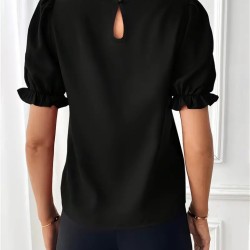 Kadın Kısa Kollu Bisiklet Yaka Kolları Gipeli Ithal Krep Bluz, 15936 Kadın Kısa Kollu Bisiklet Yaka Kolları Gipeli Ithal Krep Bluz, 15936