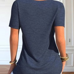 Kadın Kısa Kollu Degaje Yaka Düğme Detay Viskon Bluz, 15552