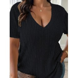 Kadın Kısa Kollu V Yaka Fitilli Kaşkorse Bluz, 16002 Kadın Kısa Kollu V Yaka Fitilli Kaşkorse Bluz, 16002