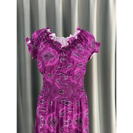 Kadın Kısa Kollu V Yakalı Beli Gipeli Desenli Süprem Maksi Elbise, 16116 Kadın Kısa Kollu V Yakalı Beli Gipeli Desenli Süprem Maksi Elbise, 16116