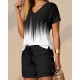 Women' S V-neck Short Sleeve Edges Tiny Slit Detailed Diving Blouse Button Detailed Diving Shorts , 9987 Women' S V-neck Short Sleeve Edges Tiny Slit Detailed Diving Blouse Button Detailed Diving Shorts , 9987