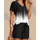 Women' S V-neck Short Sleeve Edges Tiny Slit Detailed Diving Blouse Button Detailed Diving Shorts , 9987 Women' S V-neck Short Sleeve Edges Tiny Slit Detailed Diving Blouse Button Detailed Diving Shorts , 9987